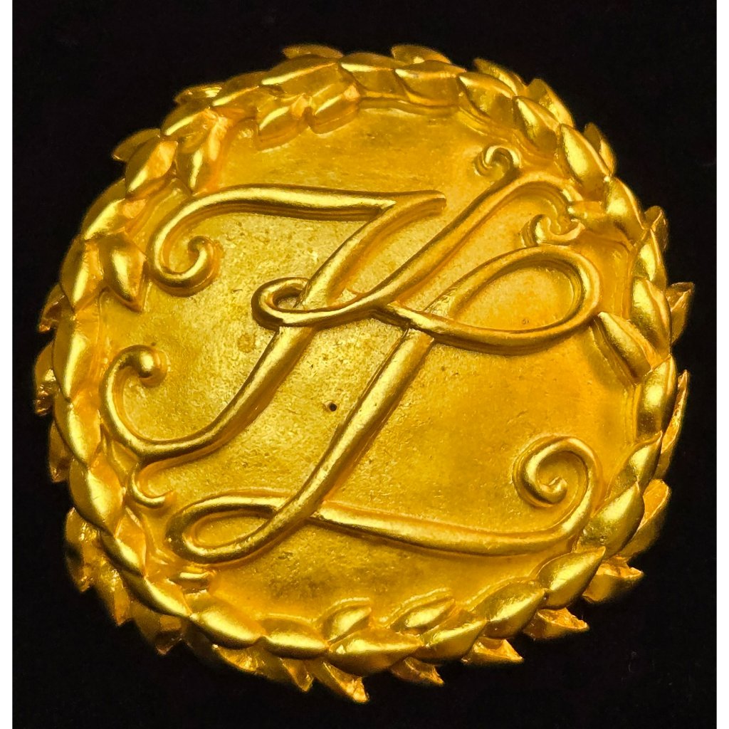 Vintage Karl Lagerfeld Signed Matte Goldtone Ornate Brooch 1980s Couture 232$
